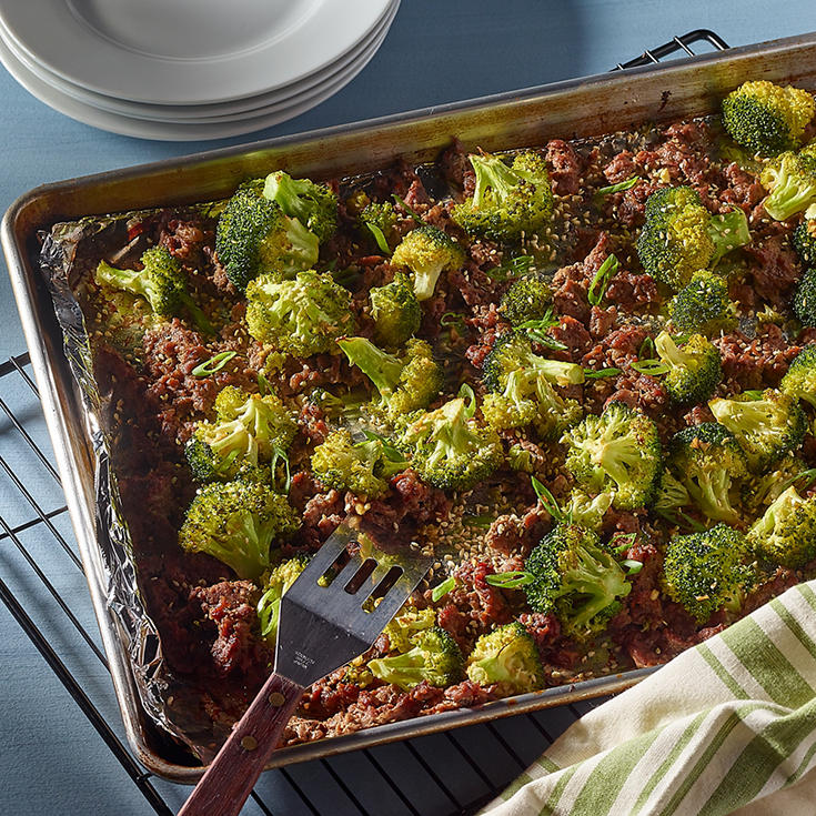 Sheet pan bistec norteno with broccoli